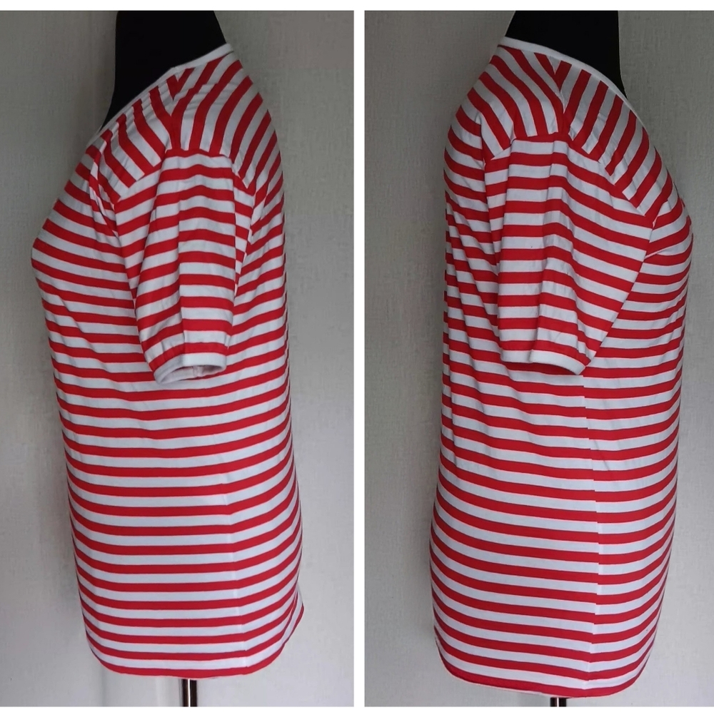 NWOT VTG Marimekko "Tasaraita" Red and White Striped Short Sleeve Cotton T-Shirt - Picture 3 of 5